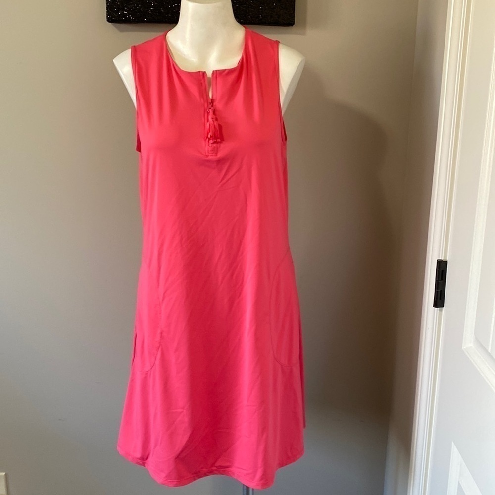 Tommy Bahama Pearl Half Zip A Line Dress Coral Coast Sleeveless Stretch Sz S